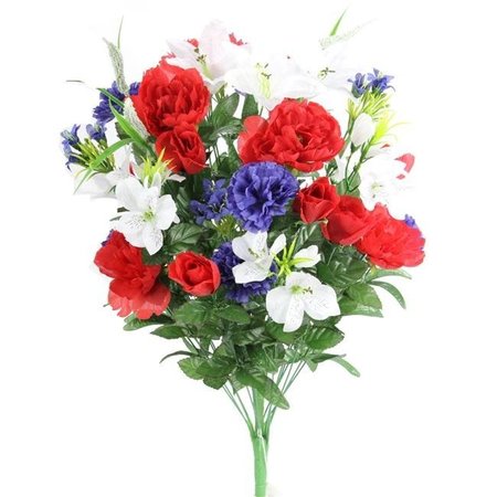 ADLMIRED BY NATURE Admired by Nature ABN1B001-RD-WT-BL 40 Stems Artificial Full Blooming Lily; Rose Bud; Carnation & Mum with Greenery Mixed Flower Bush - Red; White & Blue ABN1B001-RD-WT-BL